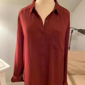 Trouve Maroon Button-Up Blouse (S)